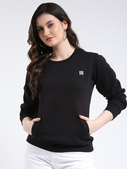 Rock.it - Women Black Regular Fit Round Neck Solid Pull On Full Sleeve Sweatshirt