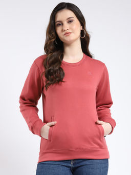Rock.it - Women Pink Regular Fit Round Neck Solid Pull On Full Sleeve Sweatshirt