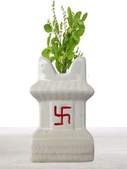Ecofynd - 5 Inches White Tulsi Ceramic Plant Pots