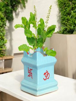 Ecofynd - 6 Inches Sku Blue Tulsi Ceramic Plant Pots