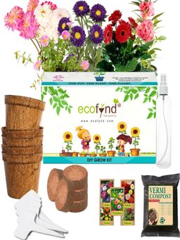 Ecofynd - 5-In-1 Diy Flowering Grow Kit- Zinnia, Balsam, Dahlia, Aster, Portulaca - Gardening Set