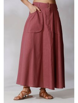Tjori - Purple Cotton Straight Skirt with Slant Pocket