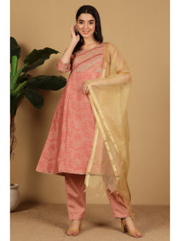 Kaanchie Nanggia - Peach Gota Work A-Line Anarkali Kurta with Pant and Dupatta (Set of 3)