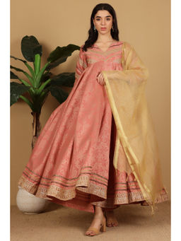 Kaanchie Nanggia - Peach Gota Work Flared Anarkali Kurta with Pant and Dupatta (Set of 3)