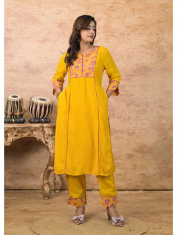 KIKU - Yellow Straight Kurta with Pant & Dupatta (Set of 3)