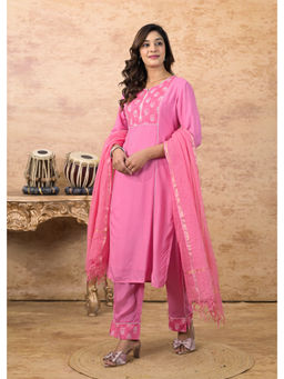 KIKU - Pink Straight Kurta with Pant & Dupatta (Set of 3)