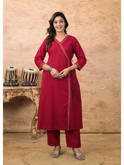 KIKU - Maroon Angarkha Kurta with Pant (Set of 2)