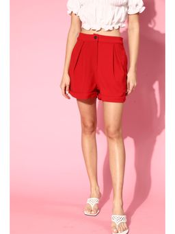 AAREIN - Red Polyester Mid-Rise Solid Casual Regular Fit Shorts