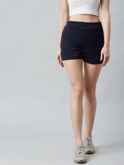 AAREIN - Blue Polyester Mid-Rise Solid Casual Regular Fit Shorts