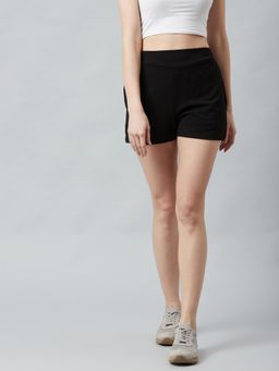 AAREIN - Black Polyester Mid-Rise Solid Casual Regular Fit Shorts