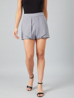 AAREIN - Grey Polyester Mid-Rise Solid Casual Regular Fit Shorts