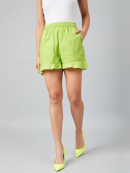 AAREIN - Lime Green Cotton Mid-Rise Solid Casual Regular Fit Shorts