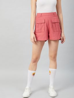 AAREIN - Mauve Polyester High-Rise Solid Casual Regular Fit Shorts