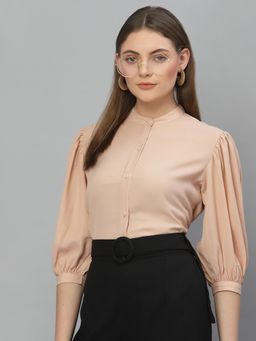 Style Quotient - Women Solid Nude PolyMoss Regular Formal Shirt