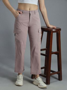 High Star - Women Relaxed Straight Leg High-Rise Plain Cargos Trousers