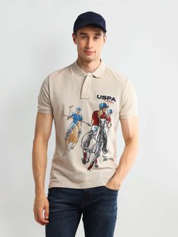 U.S. Polo Assn. Denim Co. - Beige Muscle Fit Graphic Polo T-shirt