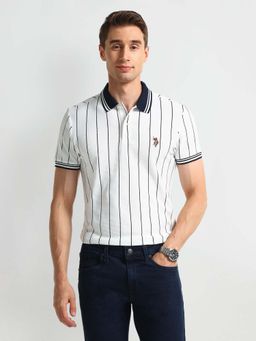 U.S. Polo Assn. Denim Co. - White Muscle Fit Striped T-T-shirt
