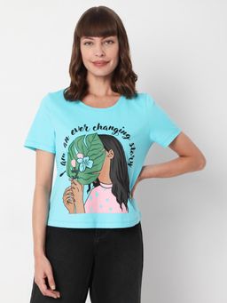 VERO MODA - Women Graphic Blue T-shirt