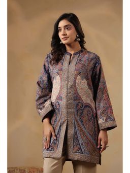 Zamour - Kani Woven Woolen Kurta Navy Blue