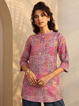 Libas - Printed Silk Blend Straight-Fit Kurti For Women Pink