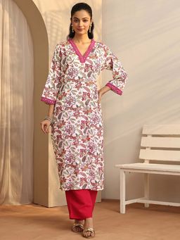 Libas - Printed Rayon Straight-Fit Kurta For Women White