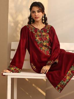Libas - Embroidered Wool Straight-Fit Kurta For Women Red