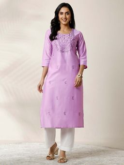 Libas - Embroidered Silk Blend Straight-Fit Kurta For Women