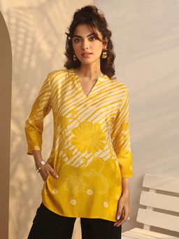 Libas - Printed Muslin Straight-Fit Kurti For Women Mustard
