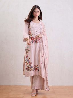 CHETI - Women Pure Cotton Cutwork Kurta With Pant & Dupatta Pink