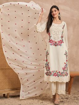 CHETI - Women Pure Cotton Cutwork Kurta With Pant & Dupatta White