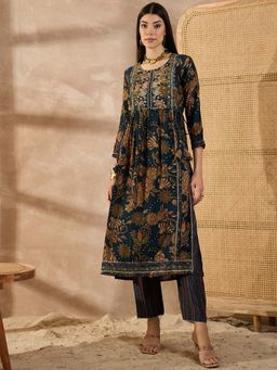 CHETI - Women Raw Silk High Slit Kurta With Pant & Dupatta
