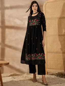 CHETI - Women Cotton Dobby Texture Kurta With Pant & Dupatta Black