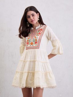 CHETI - Women Woven Cotton Dobby Dress White