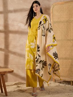 CHETI - Women Pure Cotton Printed Kurta With Pant & Dupatta Yellow