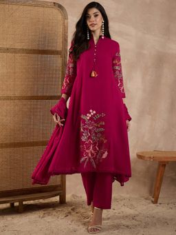 CHETI - Women Cotton Voile A Line Kurta With Pant & Dupatta Red