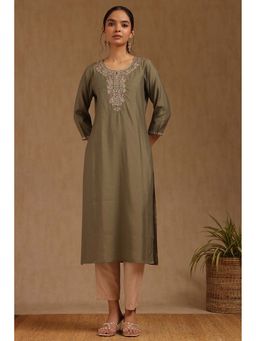Soch - Womens Taupe Roman Silk Kurta with Zari