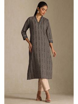 Soch - Womens Navy Blue Cotton Chevron Kurta