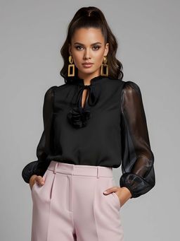 Dora Dori - Chanderi Tasselled Neck Tie-Up Top