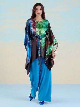 Navyasa By Liva - Liva Satin Abstract Print Kaftan With Belt