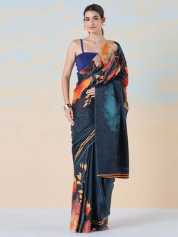 Navyasa By Liva - Dark Blue Knitted -Navy Blue Solid Crop Top