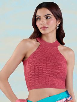 Navyasa By Liva - Pink Knitted -Onion Pink Solid Crop Top