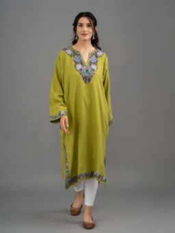Kashmir Box - Kashmiri Aari Embroidered Cash Milon Kurta Green