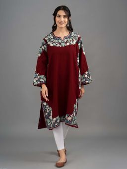 Kashmir Box - Kashmiri Aari Embroidered Pure Rafal Kurta Red