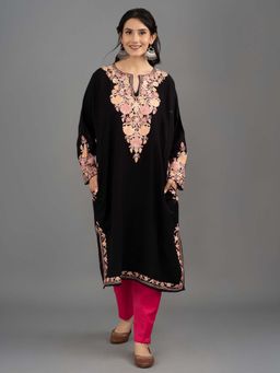 Kashmir Box - Kashmiri Aari Embroidered Cash Milon Kurta Black
