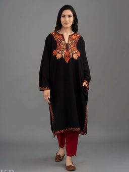 Kashmir Box - Kashmiri Aari Embroidered Cash Milon Kurta Black