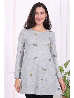 W - For Women Grey Embroidered Acrylic Straight A-Line Kurti