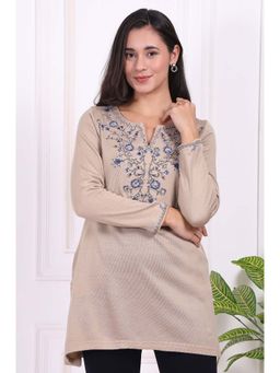 W - For Women Beige Embroidered Acrylic Straight Kurti