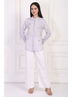 W - For Women Striped Printed Thread Embroidered Straight Top