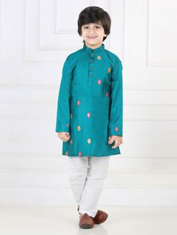 Kinder Kids - Green Embroidered Kurta Paired with Pajama (Set of 2)