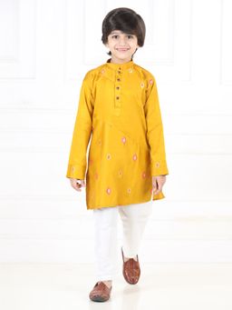 Kinder Kids - Yellow Embroidered Kurta Paired with Pajama (Set of 2)